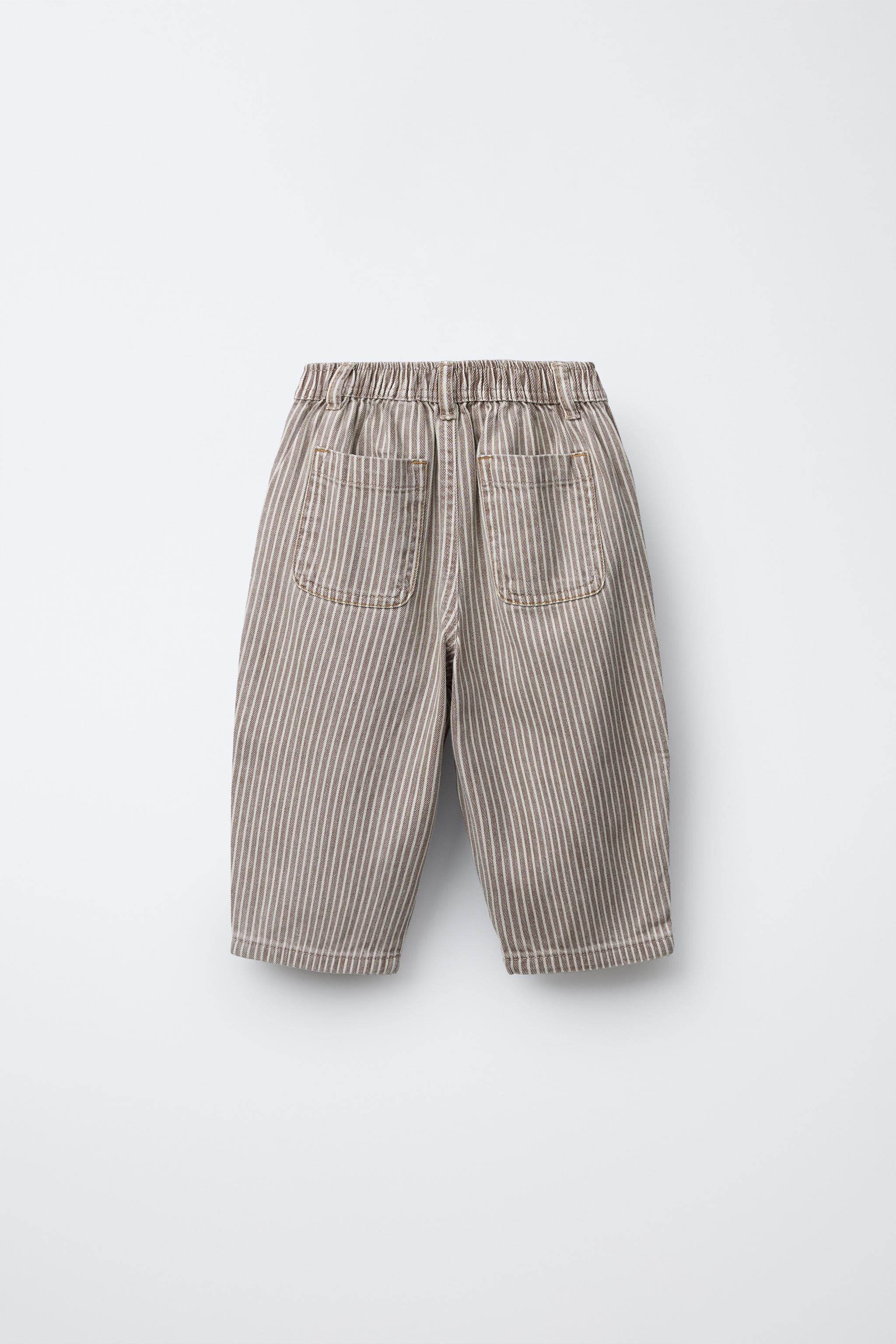 STRIPED TWILL BAGGY PANTS